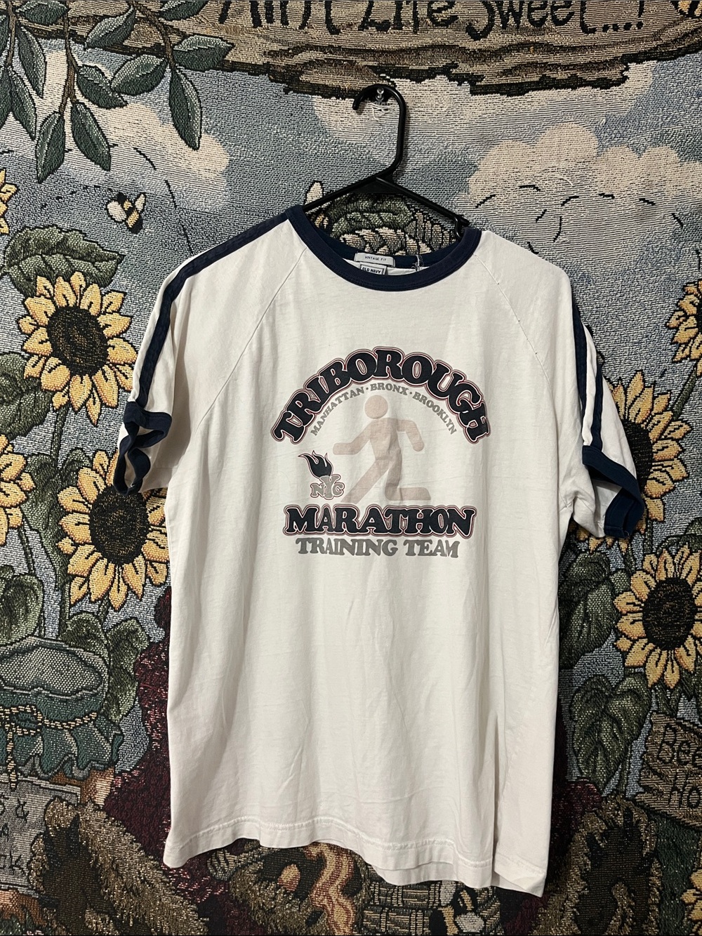 Old Navy White Short-Sleeve Marathon Graphic Tee with Navy Trim